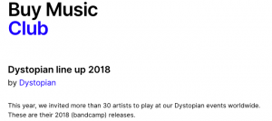 Buy Music Club: Dystopian line up 2018